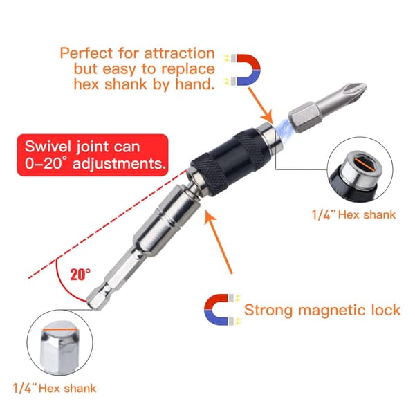 3-pak magnetisk roterende bitholder, 1/4\" magnetisk bitholder