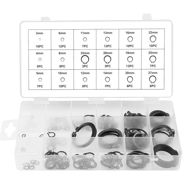 150 stk. låsering-sortimentsett 3mm - 32mm 18 størrelser med boks