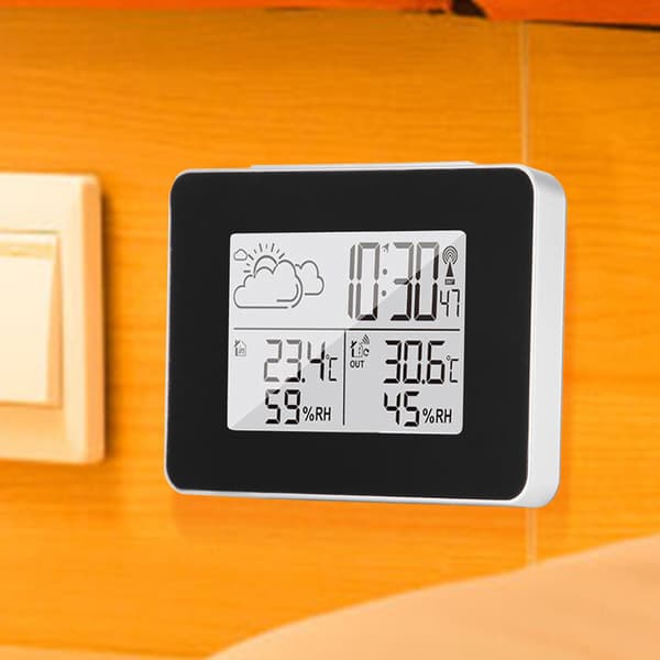 Trådlös LCD-väderprognos väderstation, digital väckarklocka, inomhus- och utomhussensor