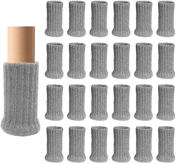24-pack stolsbensskydd stickade möbelfötter strumpor tjock botten möbelskor (grå)