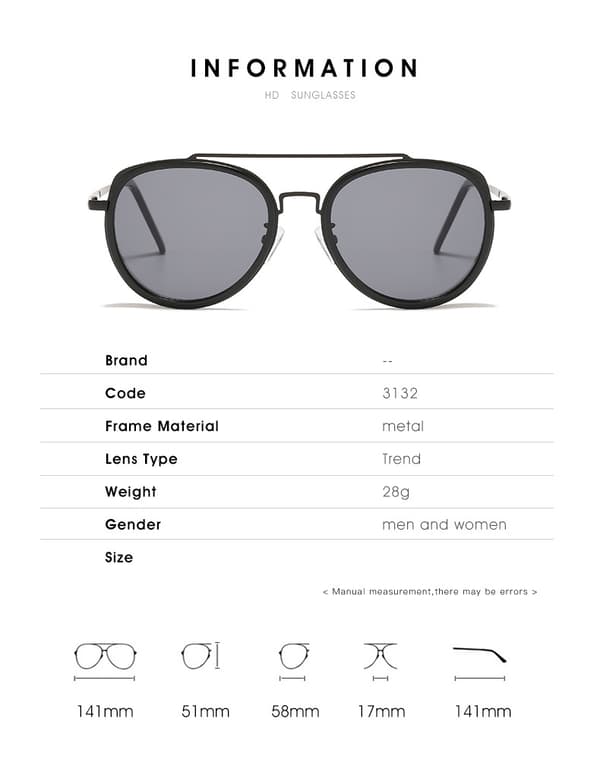 Solbriller Runde Steampunk Dobbel Bro Aviator Briller A