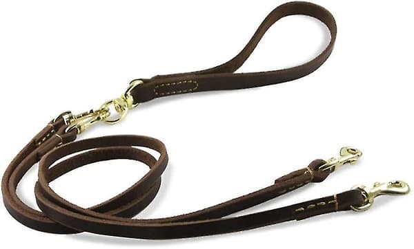 Dubbel hundkoppel i läder med avtagbart handtag