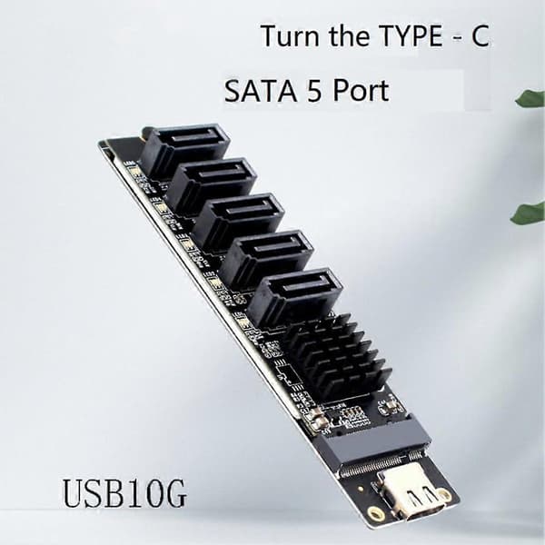 USB C til SATA 3.0 5-port adapter 6 Gbps hastighetskonverteringskort for SSD HDD-utvidelse