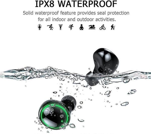 Trådløse ørepropper, Bluetooth 5.0 headset IP8 vanntette ørepropper, in-ear hodetelefoner
