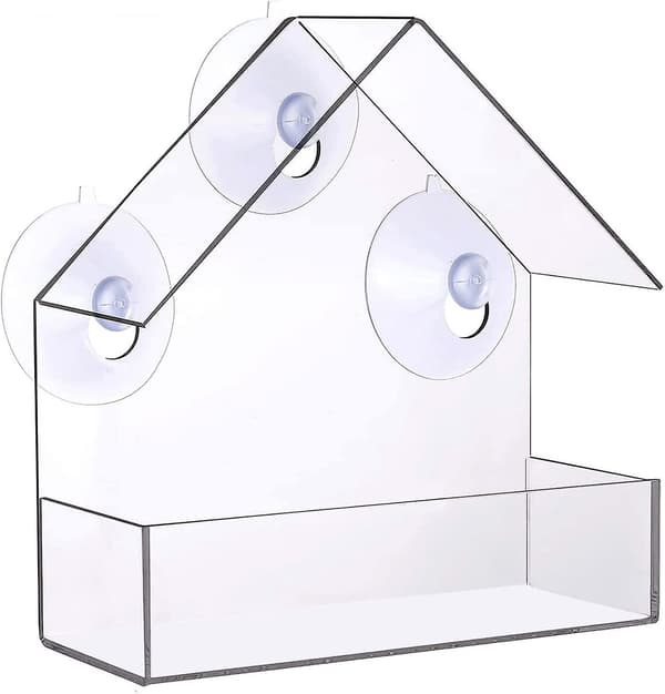 Klare akrylvinduesfoderautomater, fuglefoderautomat vildtfuglefoderautomat med frøholder og 3 kraftige sugekopper, 15,5 x 15 x 5 cm