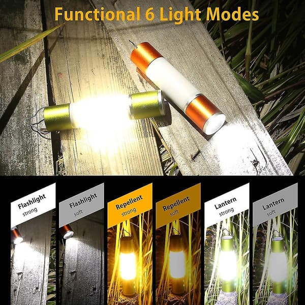 LED Campinglys, 6 lysmoduser, USB-oppladbart, vanntett