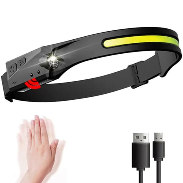 LED COB Sensor Forlygte Pandelampe USB Genopladelig Vandtæt