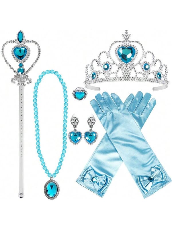 Prinsesse Udklædningstilbehør, 6-delt sæt med krone og scepter til feriefester Blue