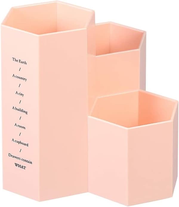 Hexagonal Plast Pennfodral Förvaringslåda Skrivbord Borste Förvaringslåda 12 x 6,3cm Rosa