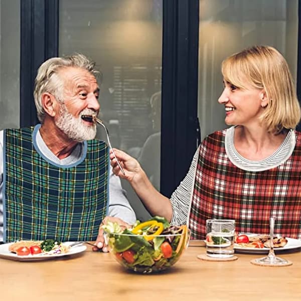 Vandtætte hagesmække til voksne med krummefanger, vaskbart forklæde til mænd, kvinder, ældre, handicappede, blå