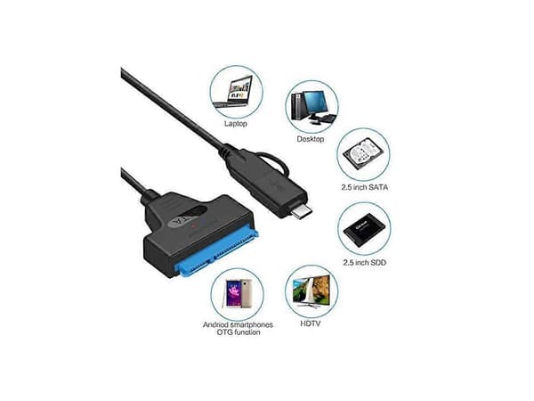 USB 3.0 Type C til SATA-adapterkabel, USB 3.0/Type-C til SSD/2,5 tommer SATA harddiskadapter, 2,5 tommer HDD/SSD harddiskdriverkonverter/adapterkabel