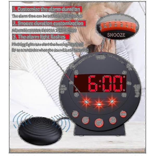 Väckarklocka för Tunga Sovare - Extra Högljudd Vibrerande Väckarklocka Med Sängvibrator För Sovrum AA