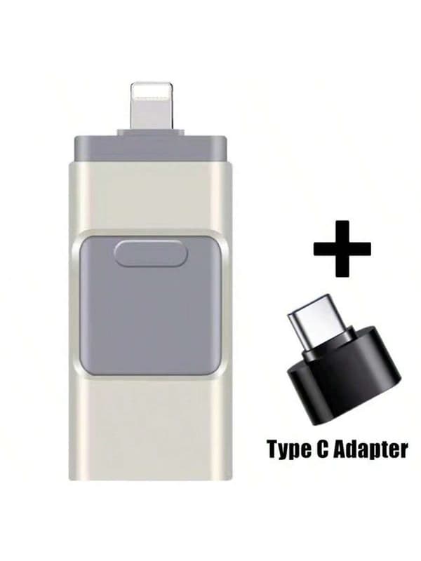 4-i-1 USB-flashdrev, hukommelseskort til iPhone, iPad, pc, iOS og Android (128 GB) Silver 64GB