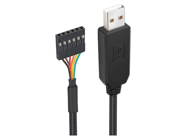 USB til TTL Seriel 5V Adapterkabel med FTDI FT232RL Chip 6 Pin 0,1 tommer Pitch Hun Socket Header UART IC Windows 11 10 8 7 Linux MAC OS (6ft, Sort