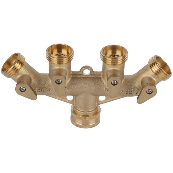 G3/4 Messing 4-veis hageslangesplitter Kuleventil Slangeadapter Kranventil Kobling