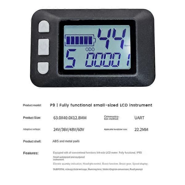 P9 LCD Display Dashboard LCD Skærm 24/36/48/60V til E-Bike (5PIN)