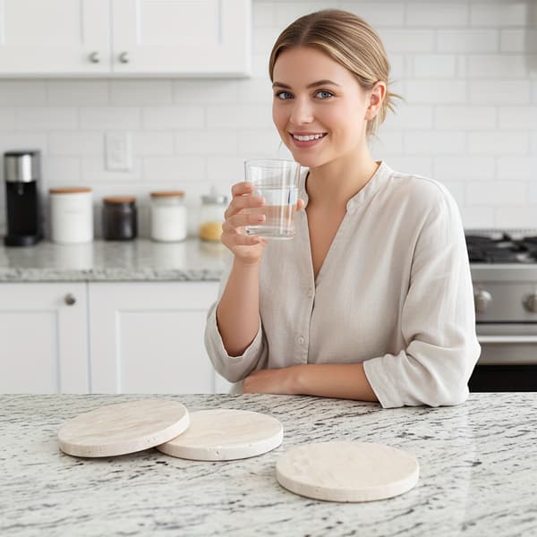 Sarja, jossa 4 luonnonkipsimarmorista lasinalusta 4 items