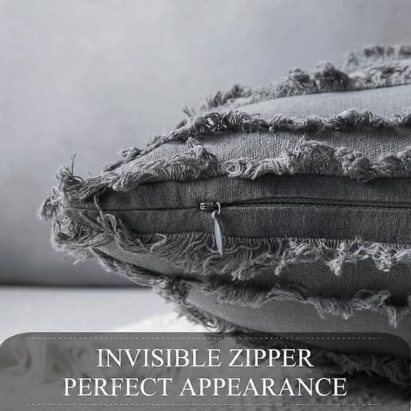 Set med 2 Dekorativa Boho Kuddfodral Linne Randig Jacquard Mönster Kuddfodral för Soffa Soffgrupp Vardagsrum Sovrum 18x18 Tum Mörkgrå