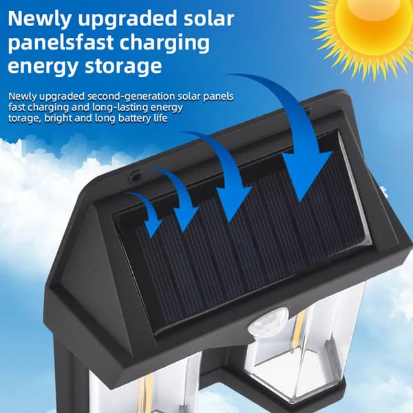 Solar vegglampe solcellelys utendørslys vanntett solcellelampe med bevegelsessensor sikkerhetslys svart dobbelthode