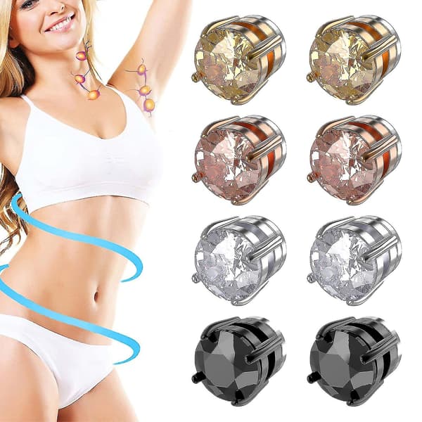 Magnetiske lymfedrænage øreringe, Lymphvity magnetiske terapi øreringe til kvinder, ikke-piercing (4 par) (6 mm)