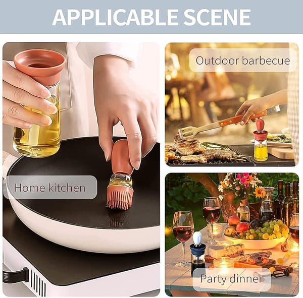 Oliedispenserflaske, 2-i-1 glas olivenoliedispenser dråbeflaske madolie dispenserbeholderflaske til madlavning, grillning (s-blå)