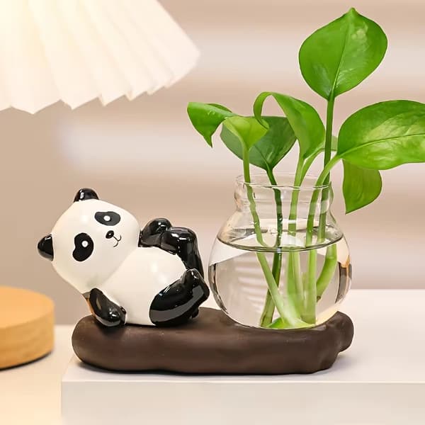 Pandaformet hydroponisk ornament, egnet som skrivebordsdekorasjon. 1pc