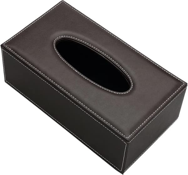 Tissuebox i läder för hem, kontor och bil (brun)