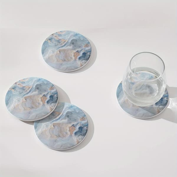 Et sett med 6 abstrakte blå marmor coasters 6 items