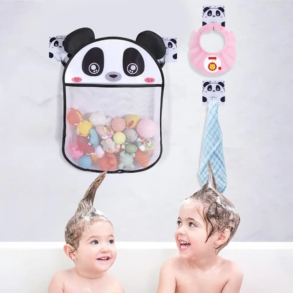 Badelekenett, oppbevaring av badeleker, babybadelekeorganisator med sugekopp, panda