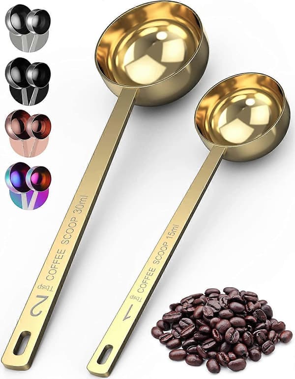 Premium Kaffeskopset - 1 msk (15 ml) & 2 msk (30 ml) Mätningssked - 2-pack - Guld
