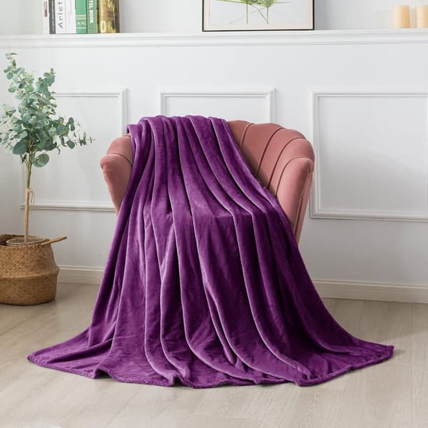 Krammetæppe, Fluffy Fleecetæppe, Blødt og Varmt til Seng, Sofa, Krammetæppe som Sofatæppe, 130x150cm, Lilla