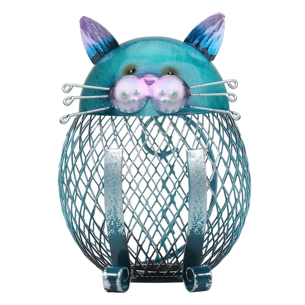 Denne charmerende himmelblå katteformede metal sparegris blue