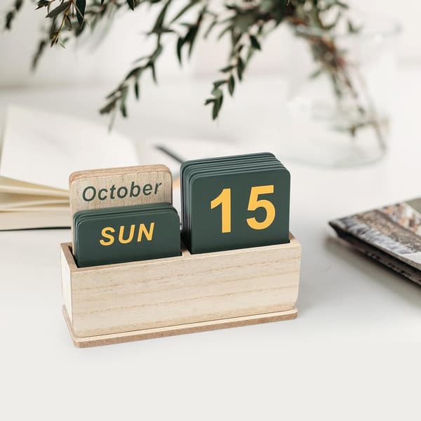 Evighetskalender, skrivbordskalender i trä, daglig vändkalender. 1pc