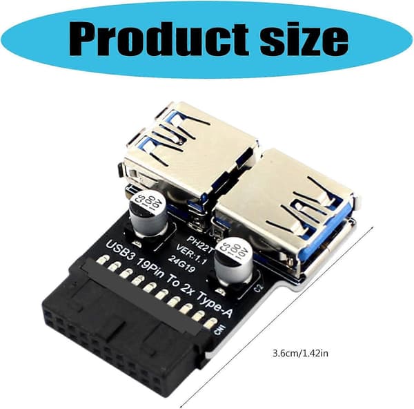 USB Adapter Header 19/20Pin Til USB-stik 2 Port USB 3.0 Konverterkort Til PC Bundkort Udvidelse