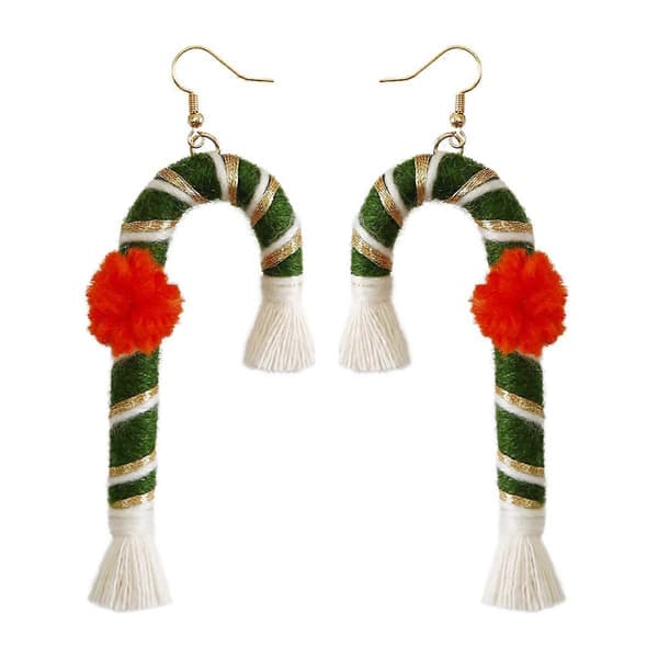 Jule Santa Claus Candy Cane Makrame Håndlagde Store Drop Dingle Øredobber for Kvinner Jenter, Gave til Ferie