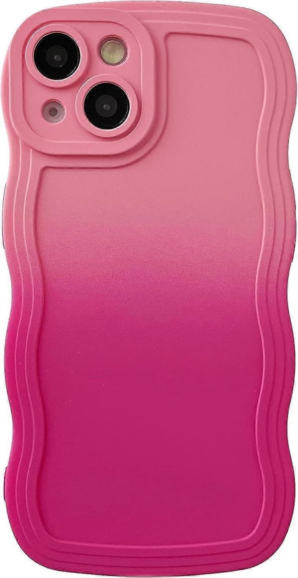 Gradient Solid Färg Lockigt Vågmönster Mjukt Kompatibelt med iPhone Skal (Rosa Röd, iPhone 14 Pro Max)