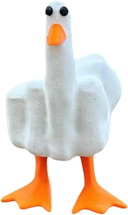 Morsom hagefigur i resin med langfinger White