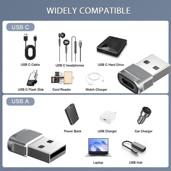 4-pakning USB A til USB C-adapter Hurtiglading Dataoverføring for iPhone iPad CarPlay Samsung Pixel