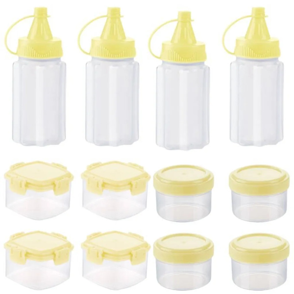 Mini pressflaskor set om 12, pressflaska, dressingbehållare, kryddflaskor för utomhuspicknickgrill, kryddlåda, gul