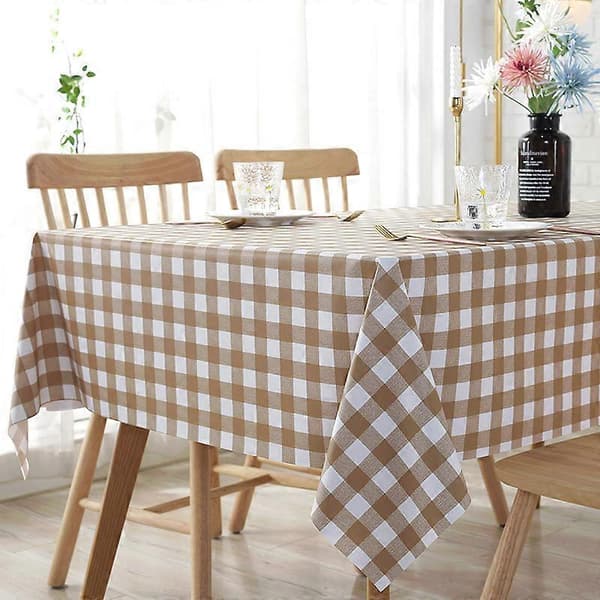 Rektangulær Gingham Ternet Dug, Vaskbar, Perfekt til Indendørs og Udendørs, Ideel til Picnics og Udendørs Sammenkomster (140 x 180, Beige)