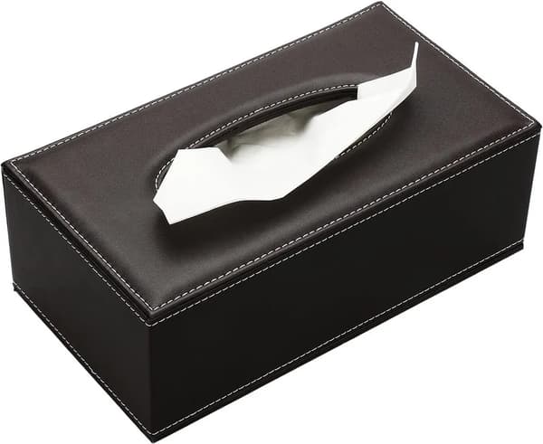 Tissuebox i läder för hem, kontor och bil (brun)