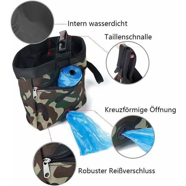 Foderpåsar 13 x 6 x 13,5 cm Hundträningsväska med dragsko Avfallspåsedispenser för matförvaring Husdjursleksaker Vattentät + Stark (Grön)