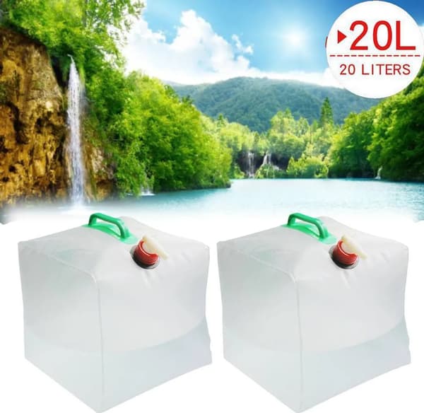 2-pack 20L Vikbar Vattenpåse, Stor Portabel Vattenbehållare, Vattendunk, Camping Dricksvattenpåse, Vattentank