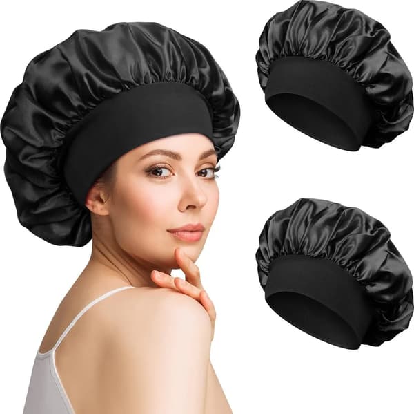 2 stycken sovmössa satin bonnet huvudskydd sovmössa med elastiskt band