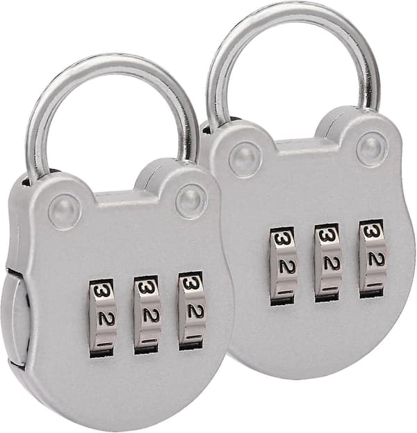 3-siffrigt kombinationshänglås, bärbart och återställningsbart (2-pack - vit)