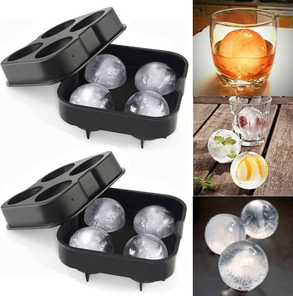 Set med 2 iskubformsilikon, kula 4,5 cm, svarta iskuber