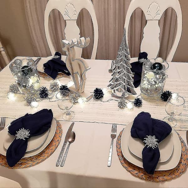 Servettringar, silver servettringar set om 6, lyxig strass kristallblomma