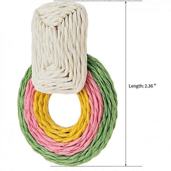 Statement Raffia Runde Øredobber - Boho Drop Håndlagde Strå Øredobber - Geometriske Dingle Øredobber for Kvinner/Jenter