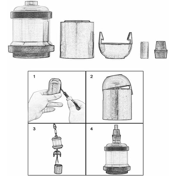 Et sæt med 3-fatnings E27 Spiral DIY Retro Lampeadaptere til Pendelophæng, Sølv