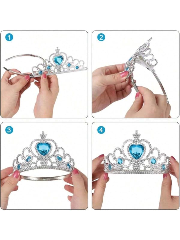 Prinsesse Utklednings Tilbehør, 6-Dels Sett med Krone & Scepter for Feriefester Blue
